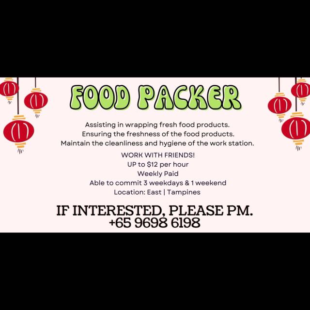 FOOD PACKER WORK WITH FRIENDS!, Jobs, Warehouse & Logistics on Carousell
