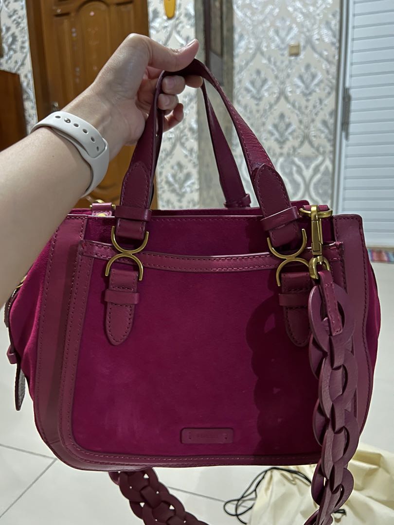 Fossil brooke satchel raspberry Fesyen Wanita Tas Dompet di
