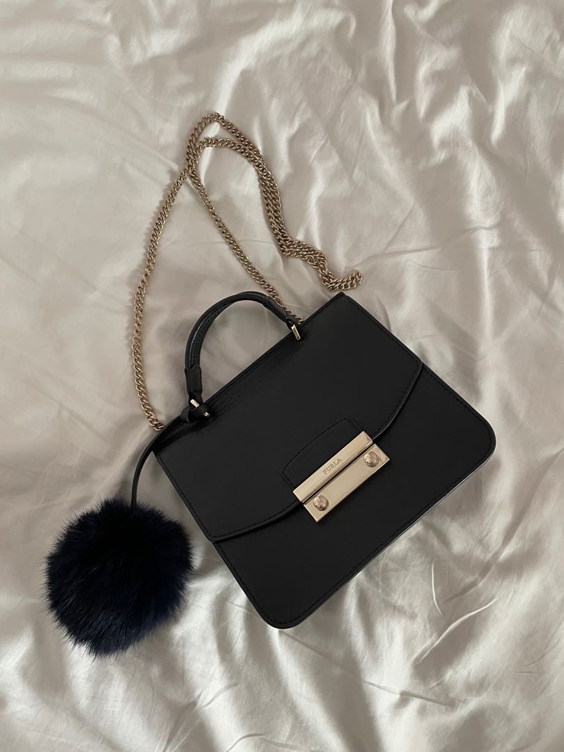 Furla Black Leather Julia Top Handle Bag, Luxury, Bags & Wallets on