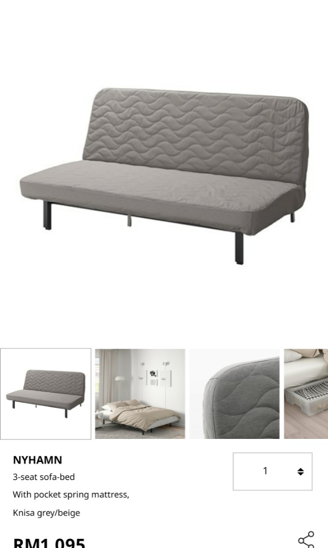 Ikea sofa bed/queen size bed frame no headboard, Furniture & Home