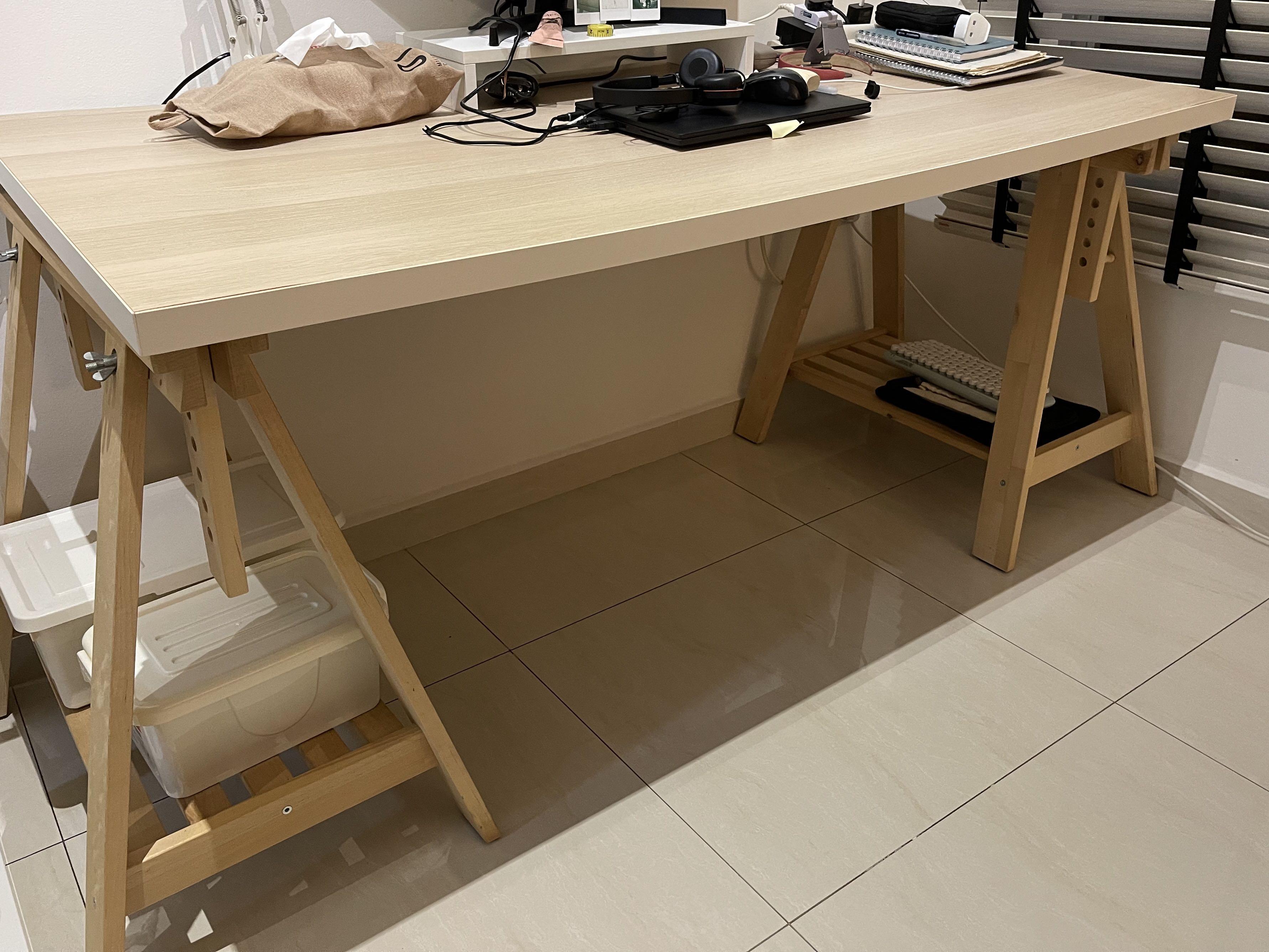 IKEA Study table (Category: Tables & Sets) located in Singapore. Submitted by jess1104 (Listing ID 1138683206, Image 1). Description: Table top -150cm x 75cm Leg-44cm x 68cm Table top is slightly bent but still working well. Legs are still in great condition. Self pick up at Pasir Ris. .