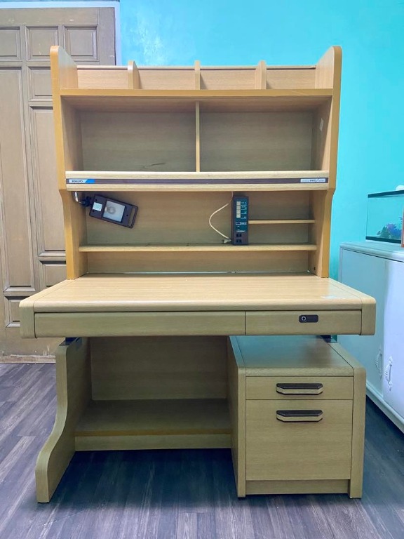Japan Surplus Adjustable study table with shelves, drawer, 100v dual ...