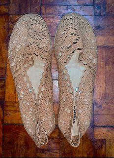 Lace Slip Ons in Tan