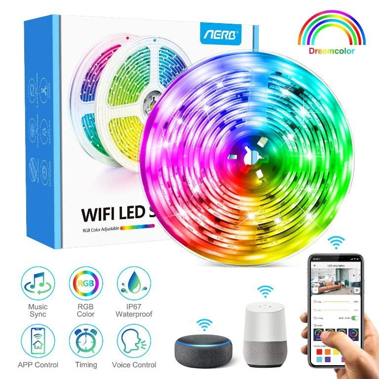 Work with  Alexa Not Support 5G WiFi DreamColor 16.4ft LED Strip Lights Android iOS Echo MINGER WiFi Wireless Smart Phone Controlled Light Strip 5050 LED Lights Sync to Music 
