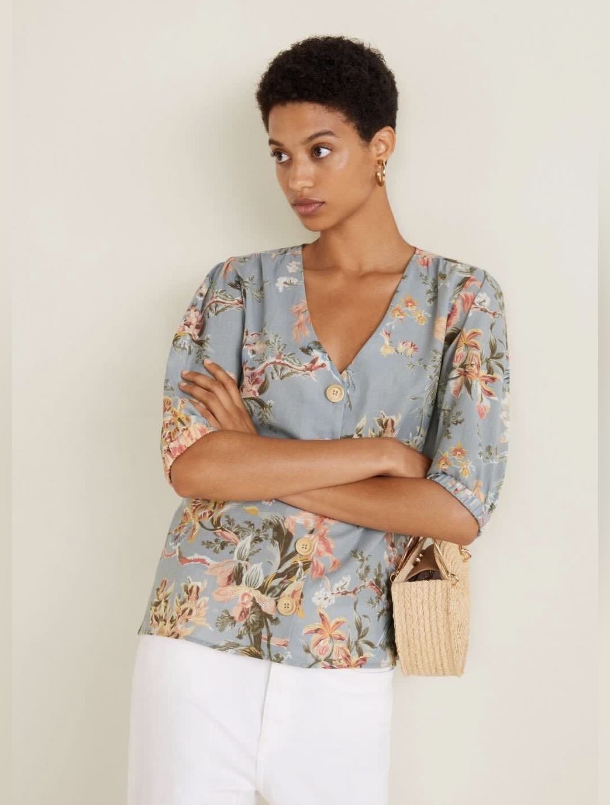 MANGO Linen-Blend Floral Shirt, Fesyen 