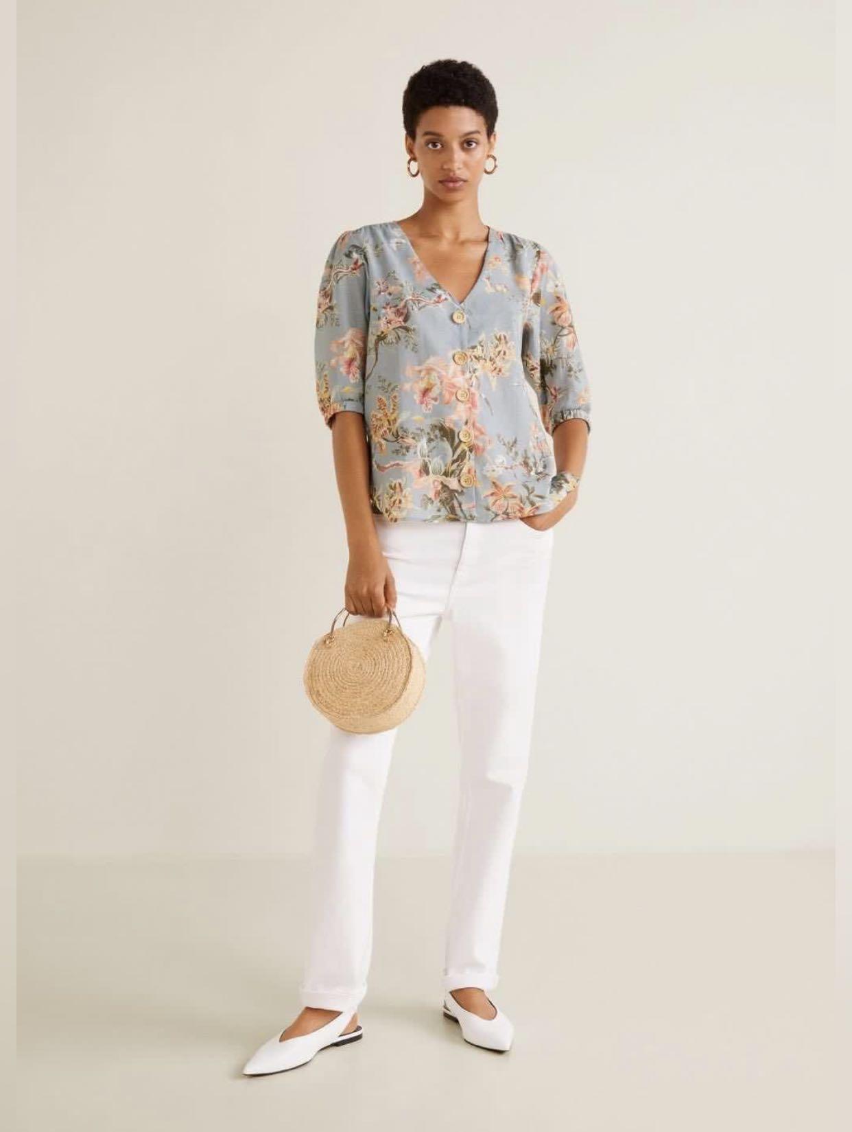 MANGO Linen-Blend Floral Shirt, Fesyen 