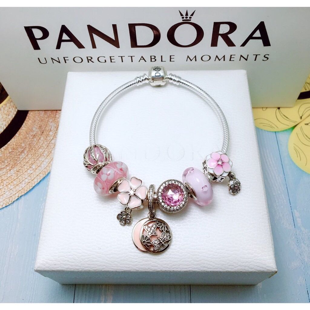 Pink and shop silver pandora bracelet