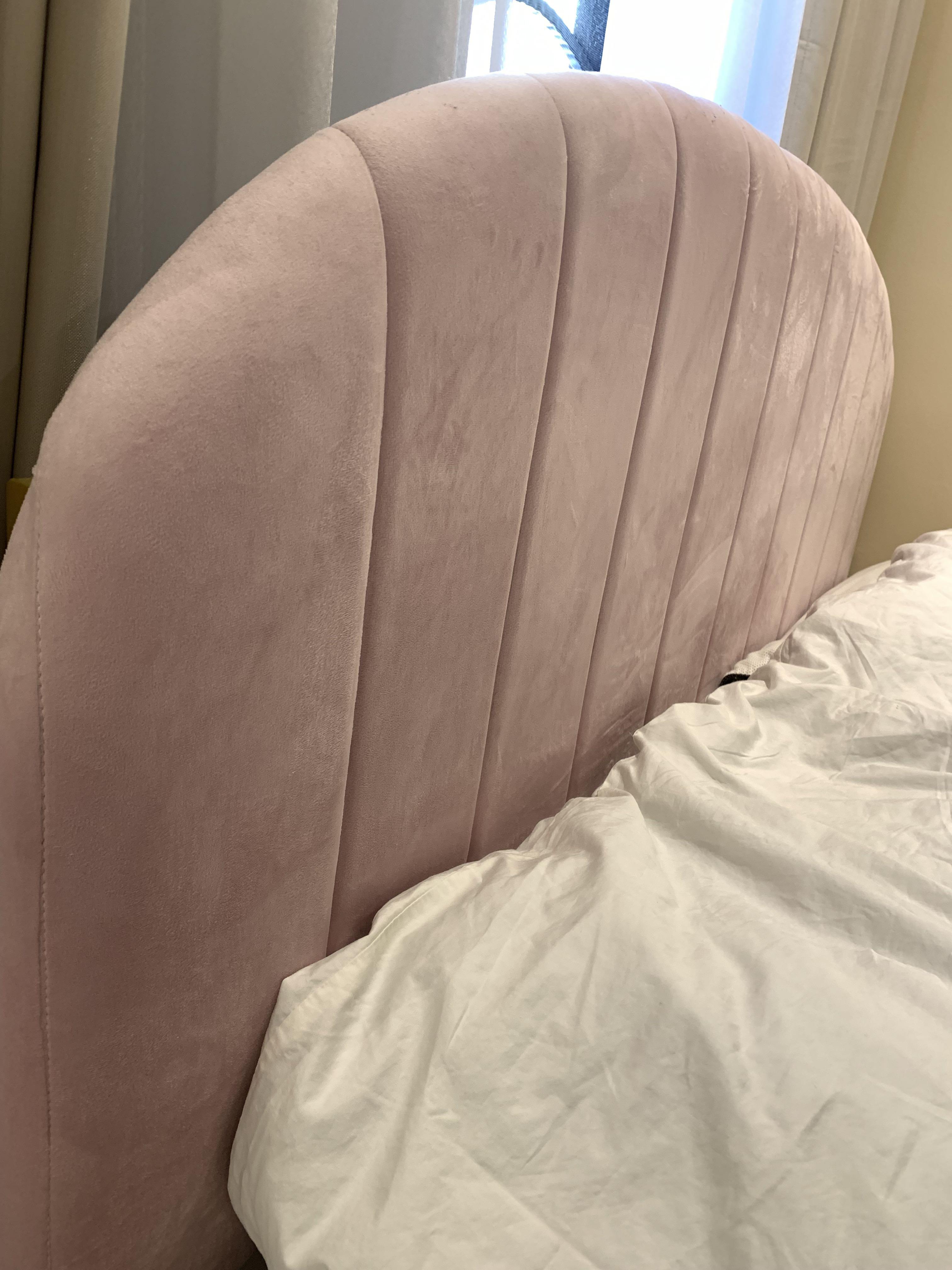 Pink suede bed frame