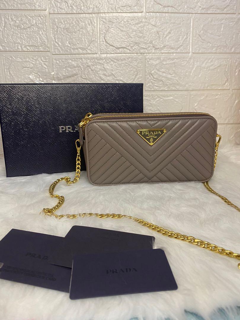 PRADA DOUBLE ZIP WOC, GOLD HARDWARE, Luxury, Bags & Wallets on Carousell
