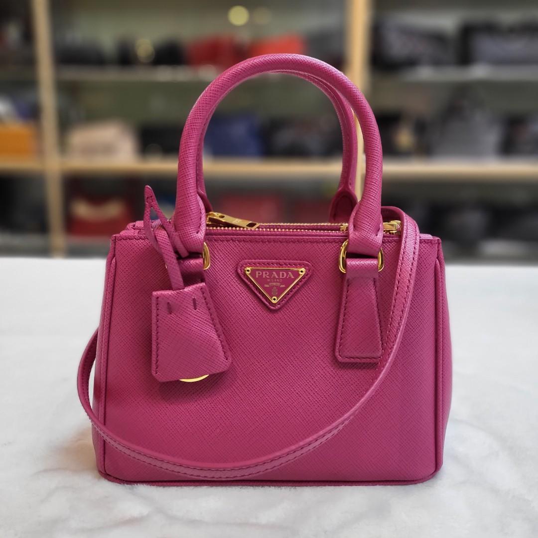 Prada Powder Pink Leather Mini Galleria Handbag in Natural