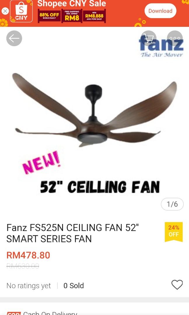 Remote Control / WiFi Ceiling Fan 52" FS525N OW Fanz, Furniture & Home Living, Lighting & Fans