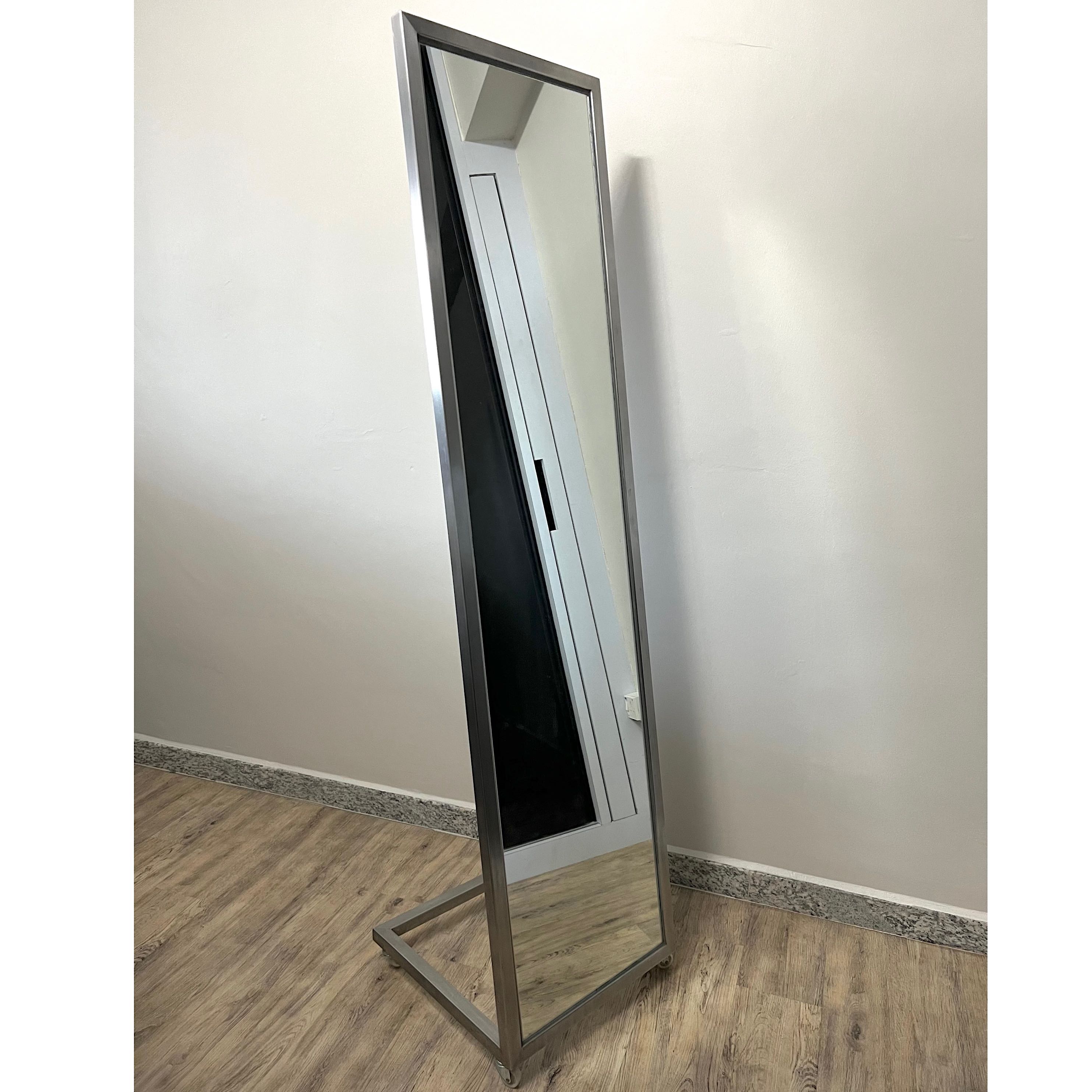 Standing mirror with wheels movable silver frame rectangle moving