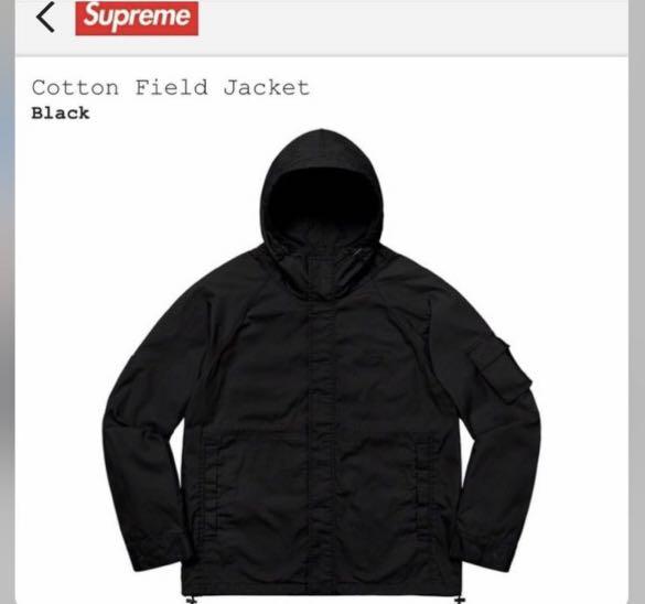 Supreme cotton field jacket black, 名牌, 服裝- Carousell