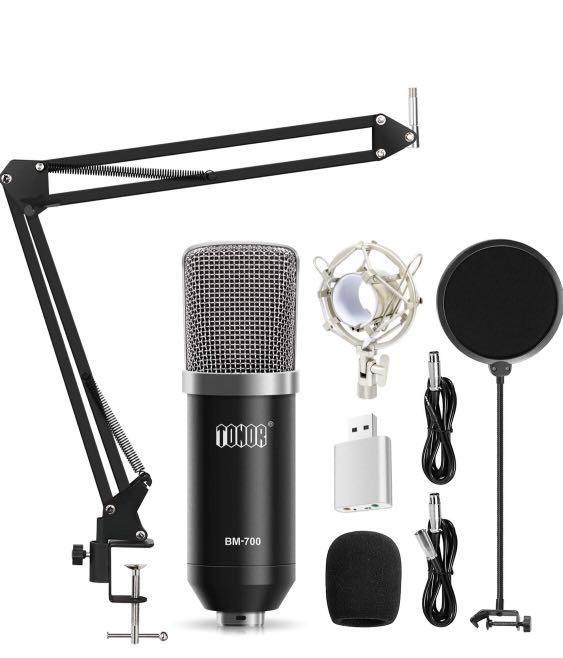 XLR Condenser Microphone, UHURU Professional Studio Cardioid Microphone Kit  with Boom Arm, Shock Mount, Pop Filter, Windscreen and XLR Cable, for  Broadcasting,Recording,Chatting and (XM-900) 