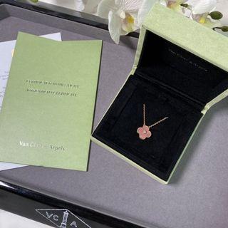 [With Box] VCA Rose Pink Four Leaf Clover Pendant Necklace for Women 18K Stainless Steel Fashion Jewelry
