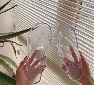 Women's Korean-Style Crystal Transparent Flip-flopsinsFashion Student Bathing Slippers Beach Gel Shoes