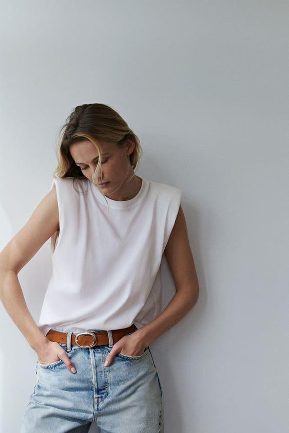 ZARA T-Shirt With Shoulder Pads, Fesyen 