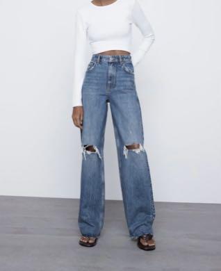 Zara Wide Leg Ripped Jeans, Women's 