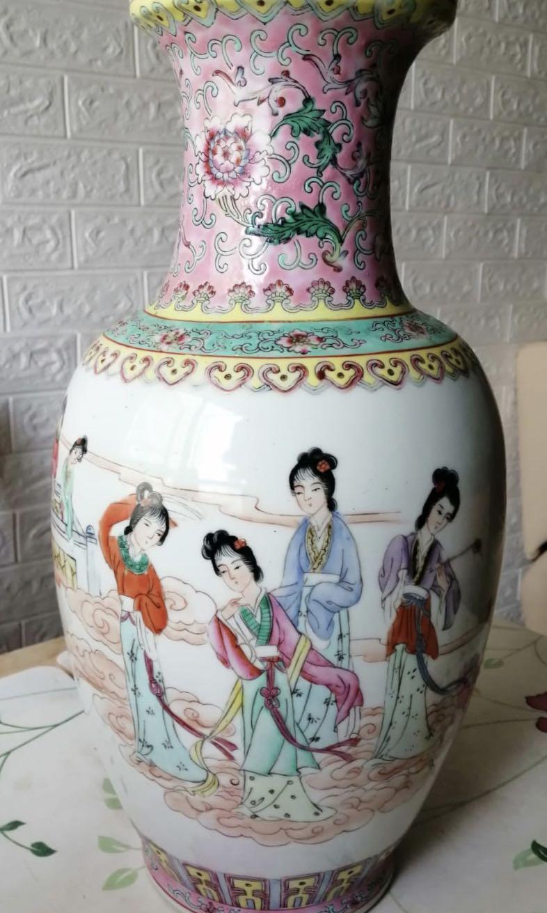 景德鎮製彩繪手繪粉彩陶瓷藝術中式花瓶古典美女七仙女仕女圖題詩裝飾花