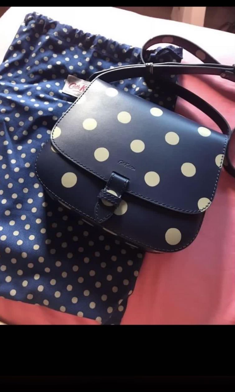 Authentic Cath Kidston Polka Dots Leather Sling Cross Body Bag