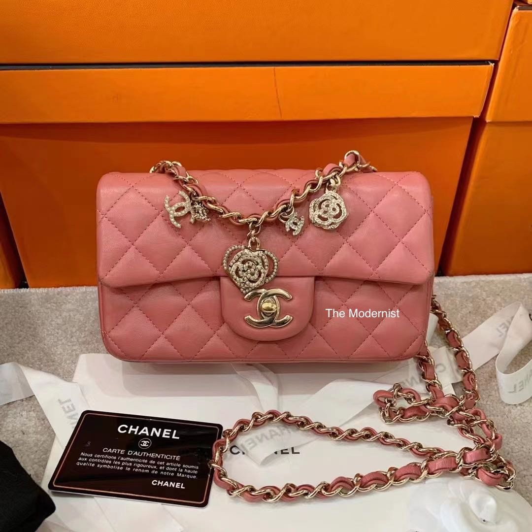 UNBOXING CHANEL Mini Small Valentine's LIMITED EDITION Charms Flap Bag Pink  14P 