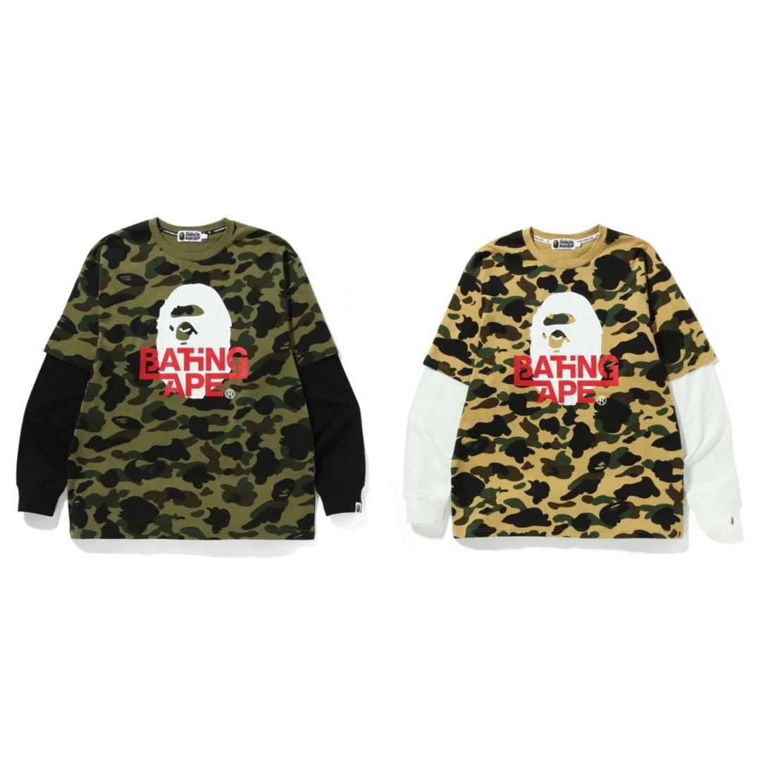 Bape 1st camo relaxed fit layered l/s tee, Men's Fashion, Tops