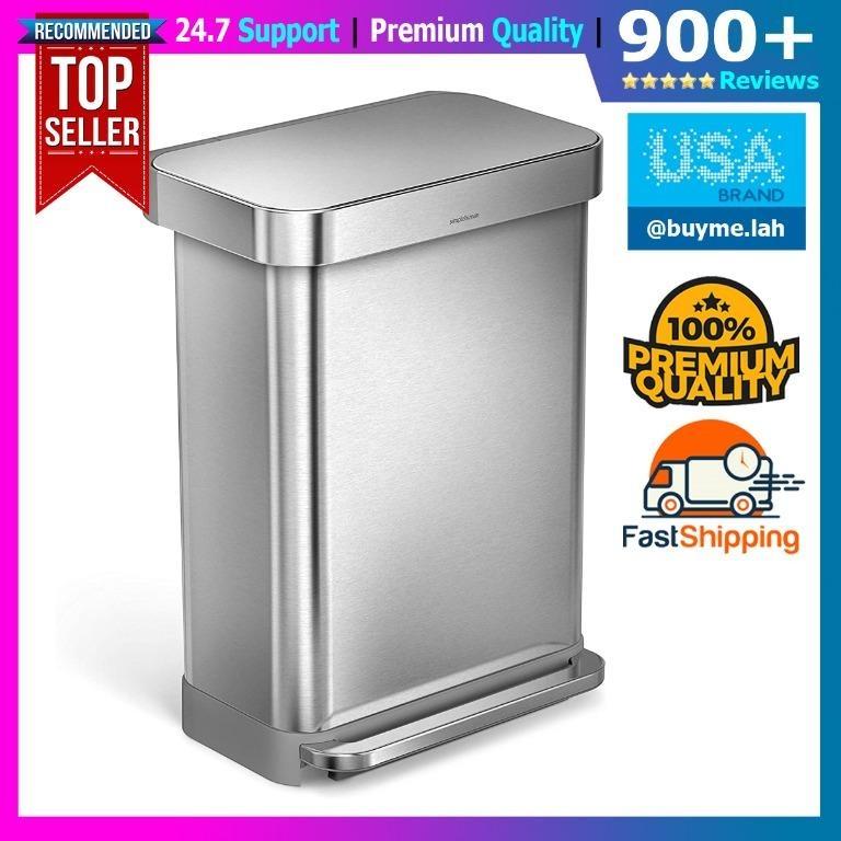 simplehuman Stainless Steel 14.5 gal. Rectangular Trash Can with Liner  Pocket