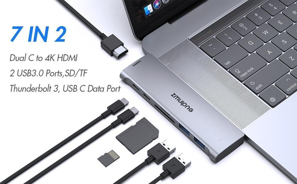 7in2 Silver New USB C Hub  7 Devices Ports Adapter MacBook Air