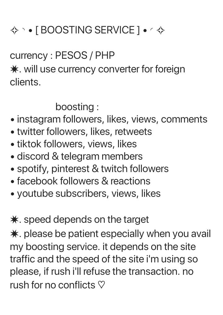 Boosting social media accounts (Category: Everything Else Others) located in Marikina City. Submitted by farahsboosting (Listing ID 1138819113, Image 1). Description: .