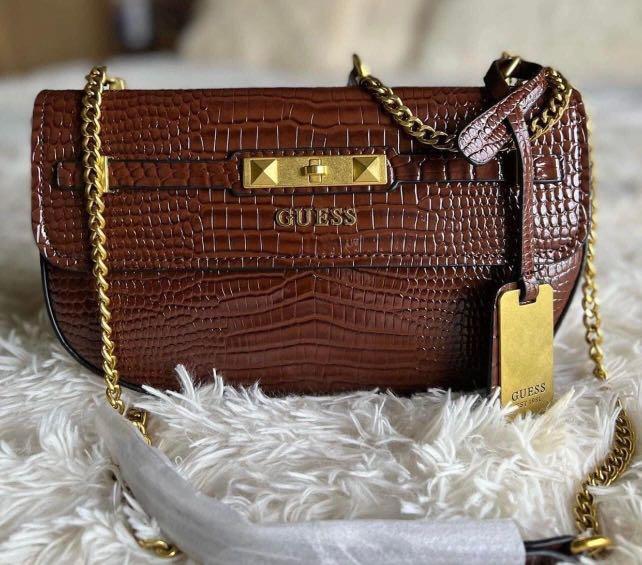 Guess luxe genuine leather brown bag, Luxury, Bags & Wallets on Carousell