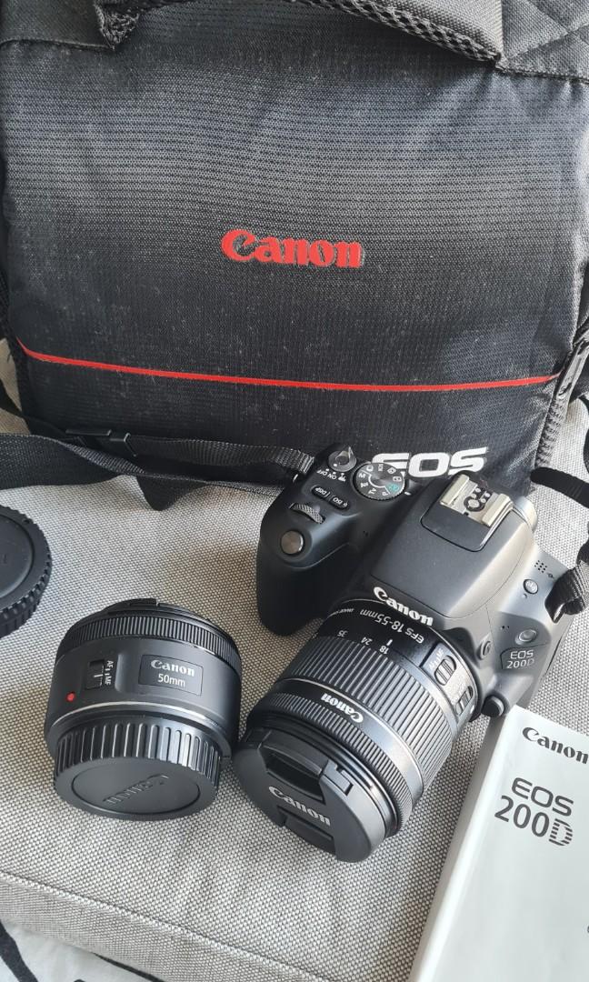 Canon EOS 200D with Kit bag User Manual and 2 lenses EFS 18 55 mm STM and EF 50 mm STM