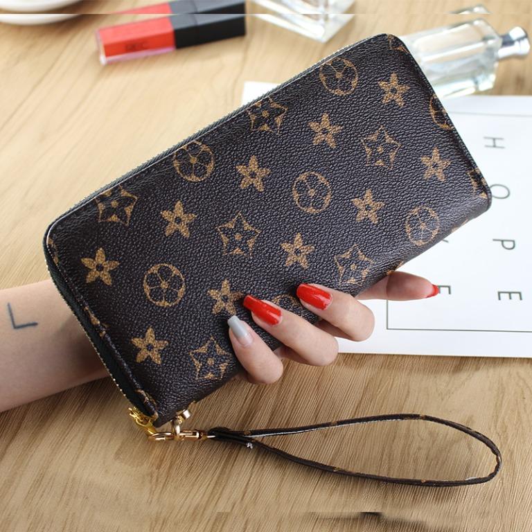 Daisy Rose Dual Zipper Hand Strap Zip Around Wallet and Phone Clutch for Women - RFID Blocking Checkered Card Holder Organizer PU Vegan Leather 