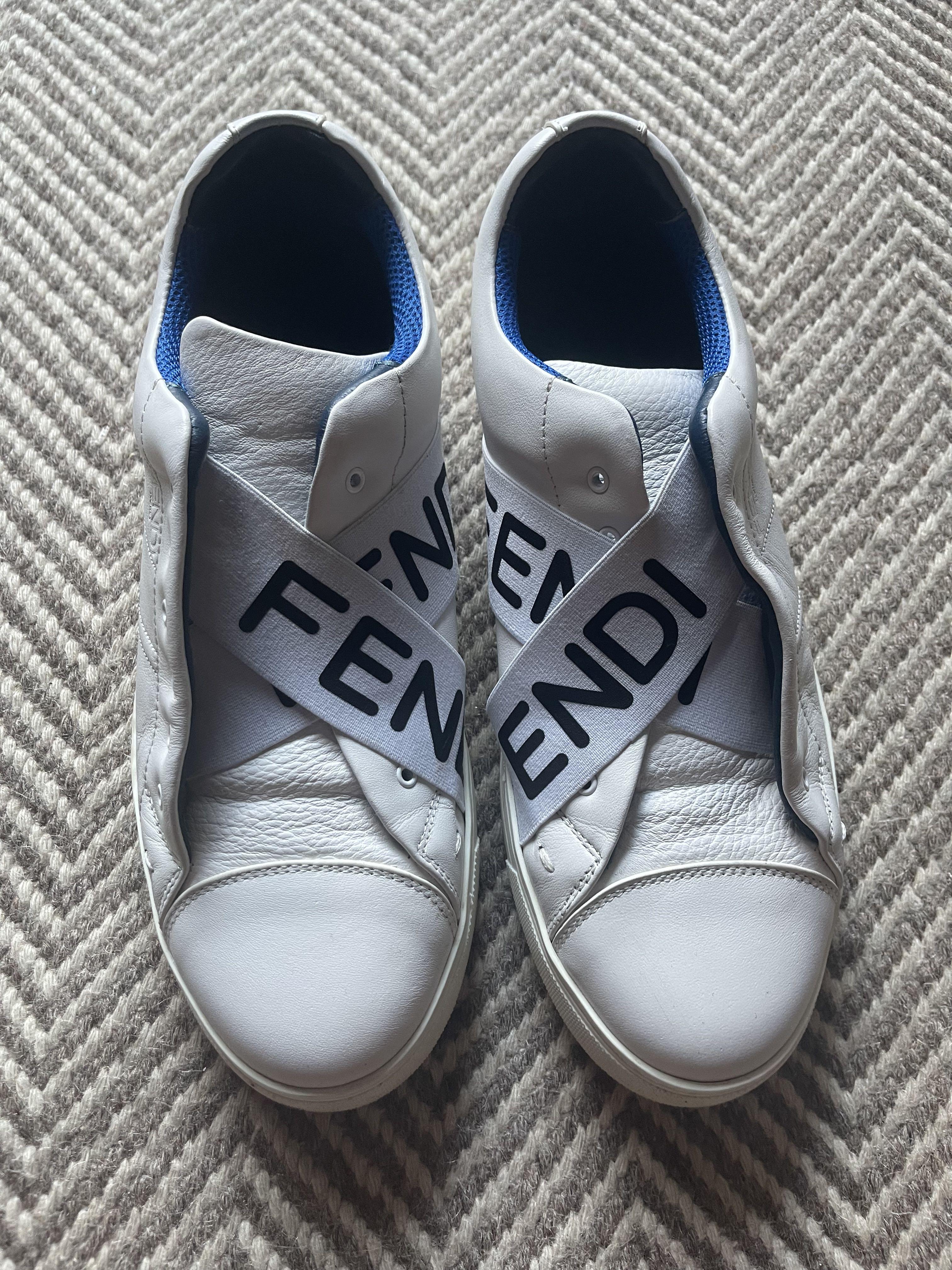 Fendi logo strap leather sneakers clearance