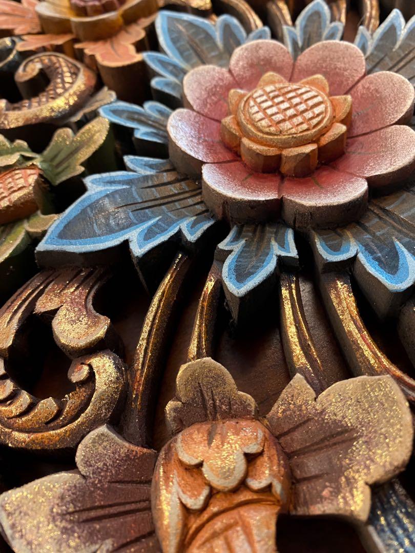 Floral Wood Carving (Wall decoration), Hobbies & Toys, Stationery & Craft,  Handmade Craft on Carousell