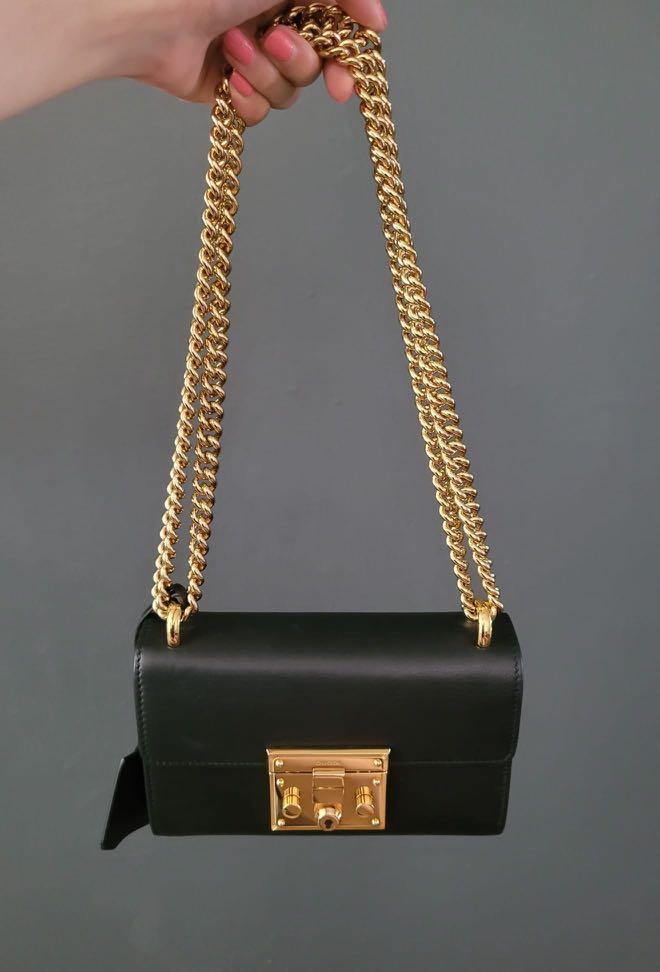 Gucci Signature Black Leather Small Padlock Bag Women s Fashion