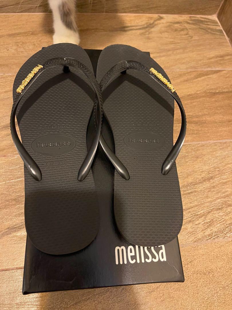 Havaianas slim black outlet with gold logo