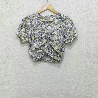HQ Floral Cropped Top with Puffed Sleeves