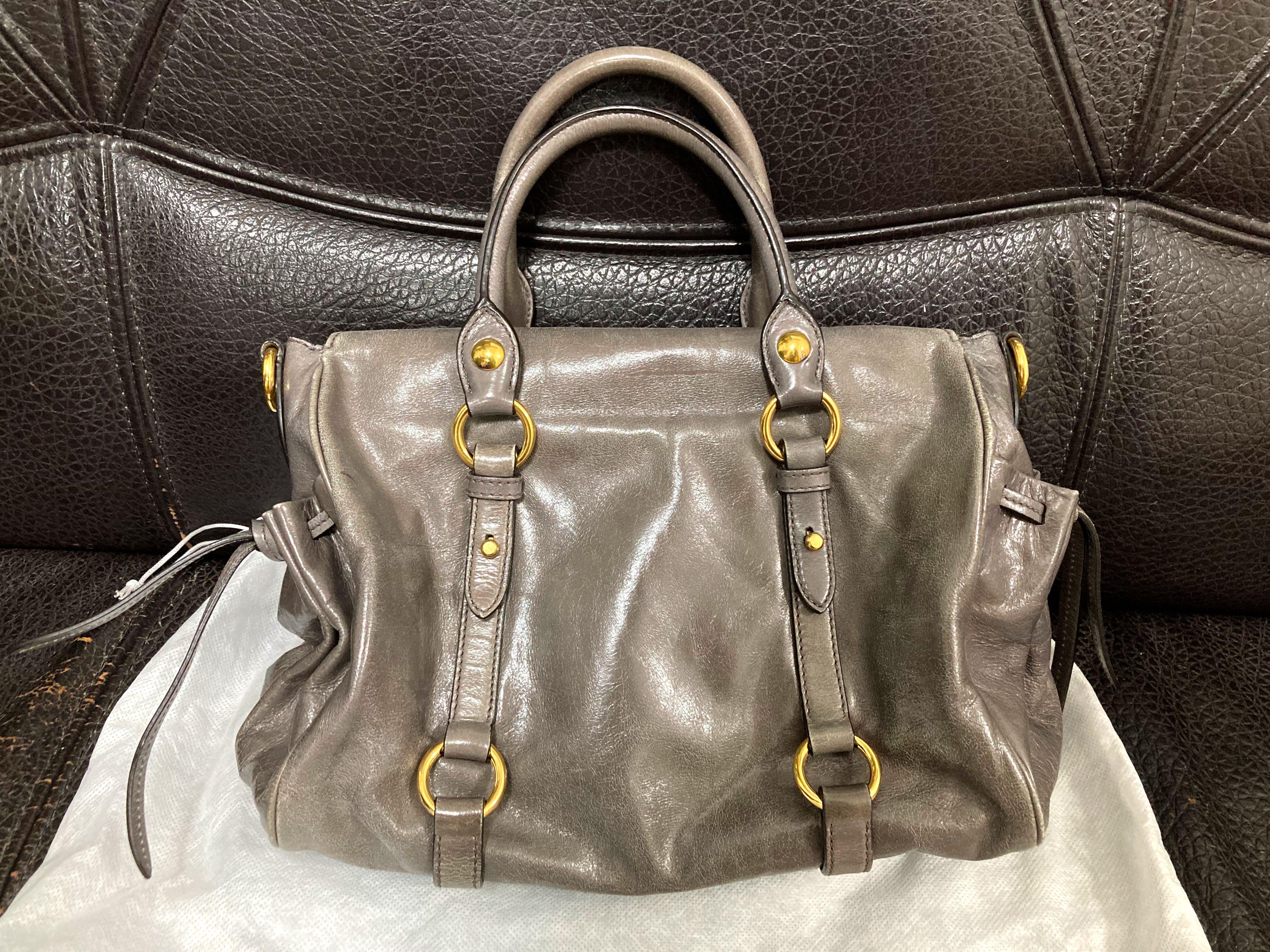 Miu Miu Vitello Lux Small Bow Satchel Hand Bag W Strap-Good Condition  &Authentic