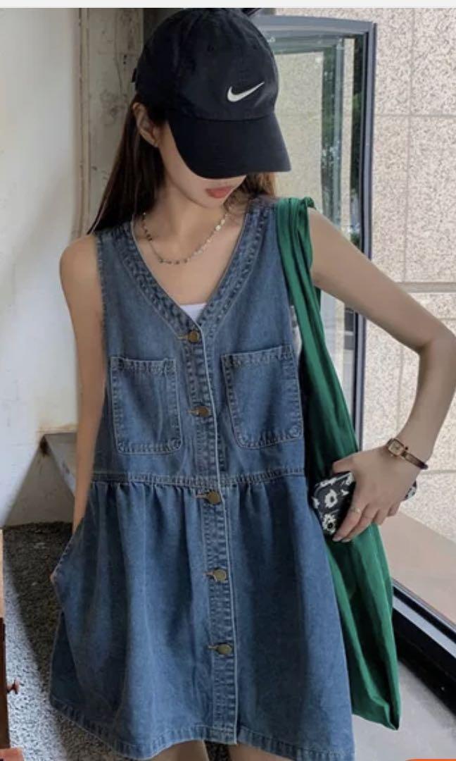 Plus Size Denim Dress Vest, Women's 
