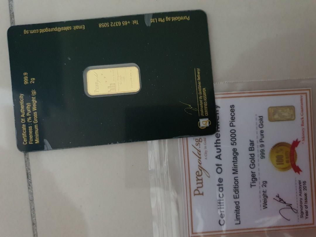Timog Pure Gold Pure gold 999.9 gold bar tiger year, Luxury, Accessories on Carousell