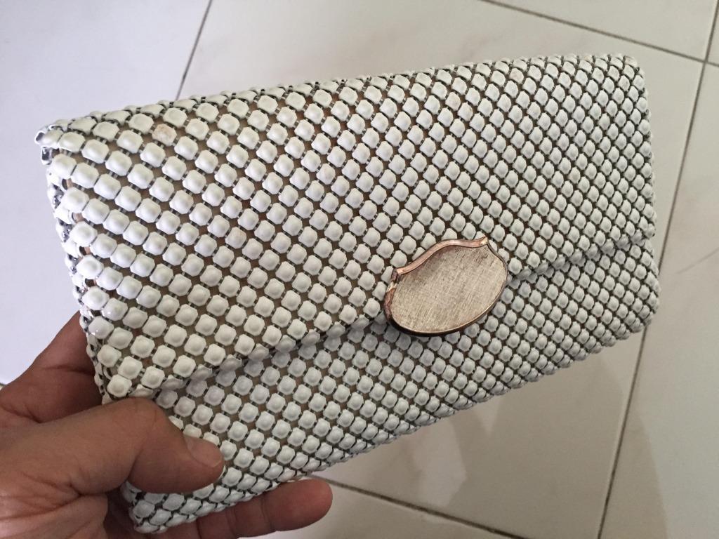 Vintage Oroton Glomesh Clutch Bag White and Silver, Women's Fashion