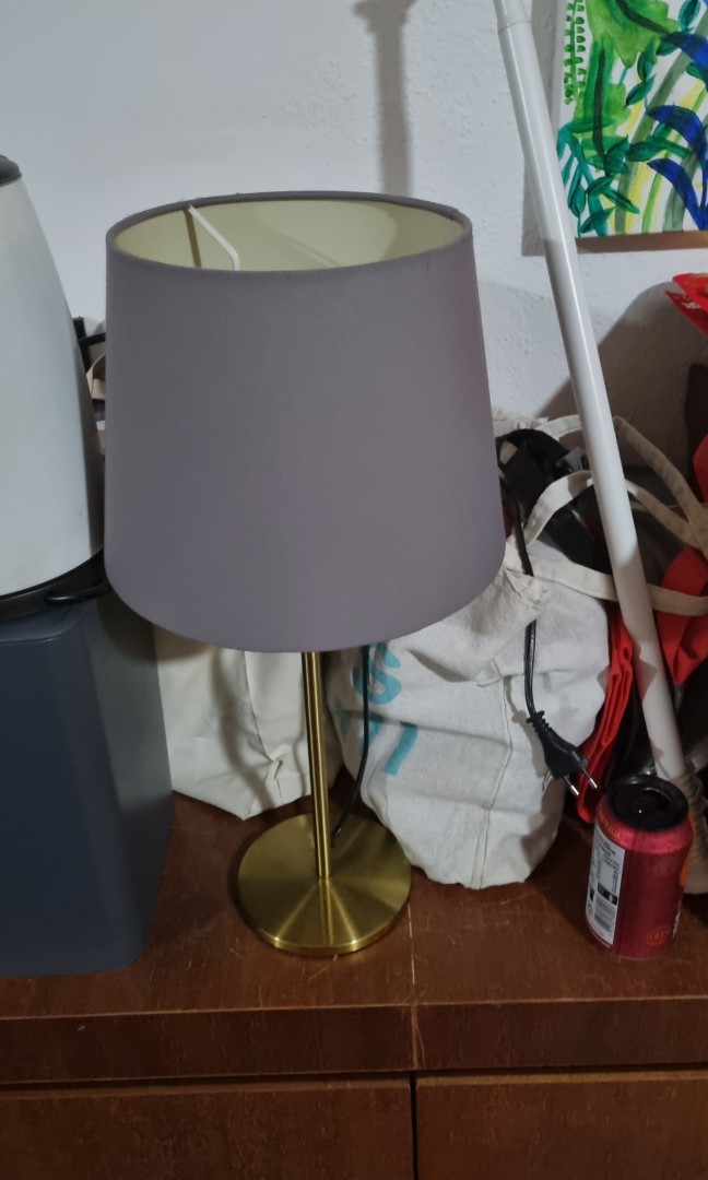 2 IKEA table lamps with gold base and grey shade, Furniture & Home ...