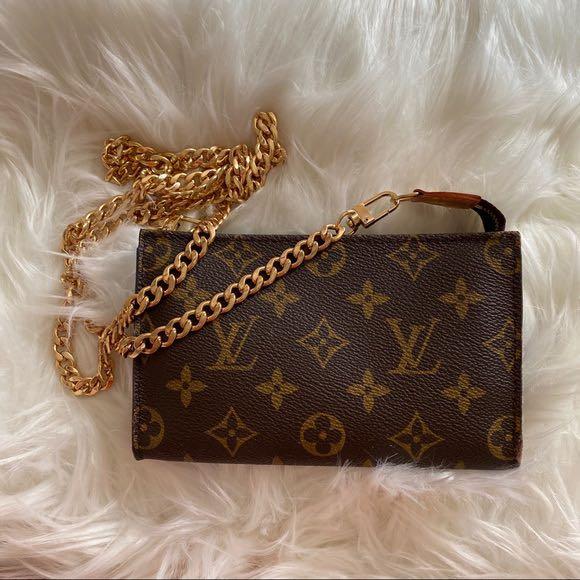 Authentic VINTAGE Louis Vuitton LV Classic Monogram Bucket Pouch PM size Small Toiletry Pouch Crossbody Shoulder Sling Small HandBag with Gold