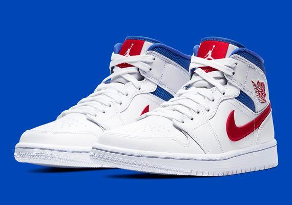 Jordan 1 mid blue red white online