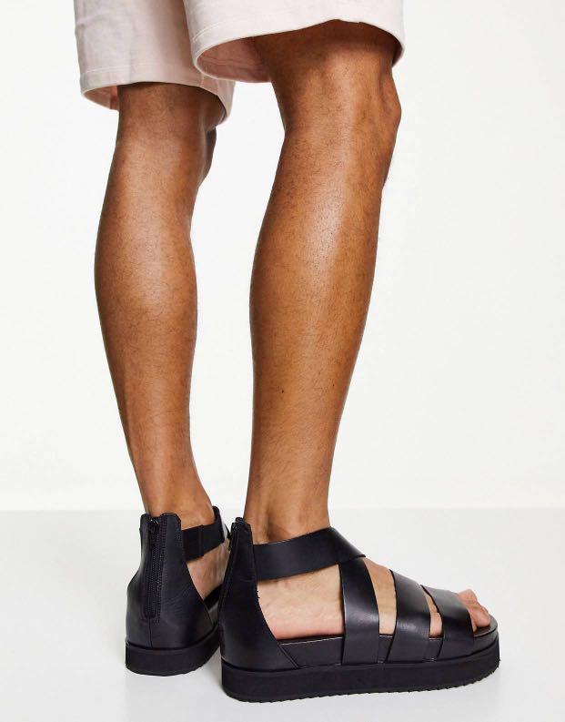 Black Logo-debossed leather fisherman sandals | Prada | MATCHES UK