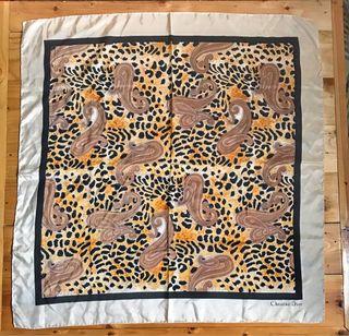 AUTH DIOR PAISLEY AND LEOPARD PRINT SQUARE SCARF