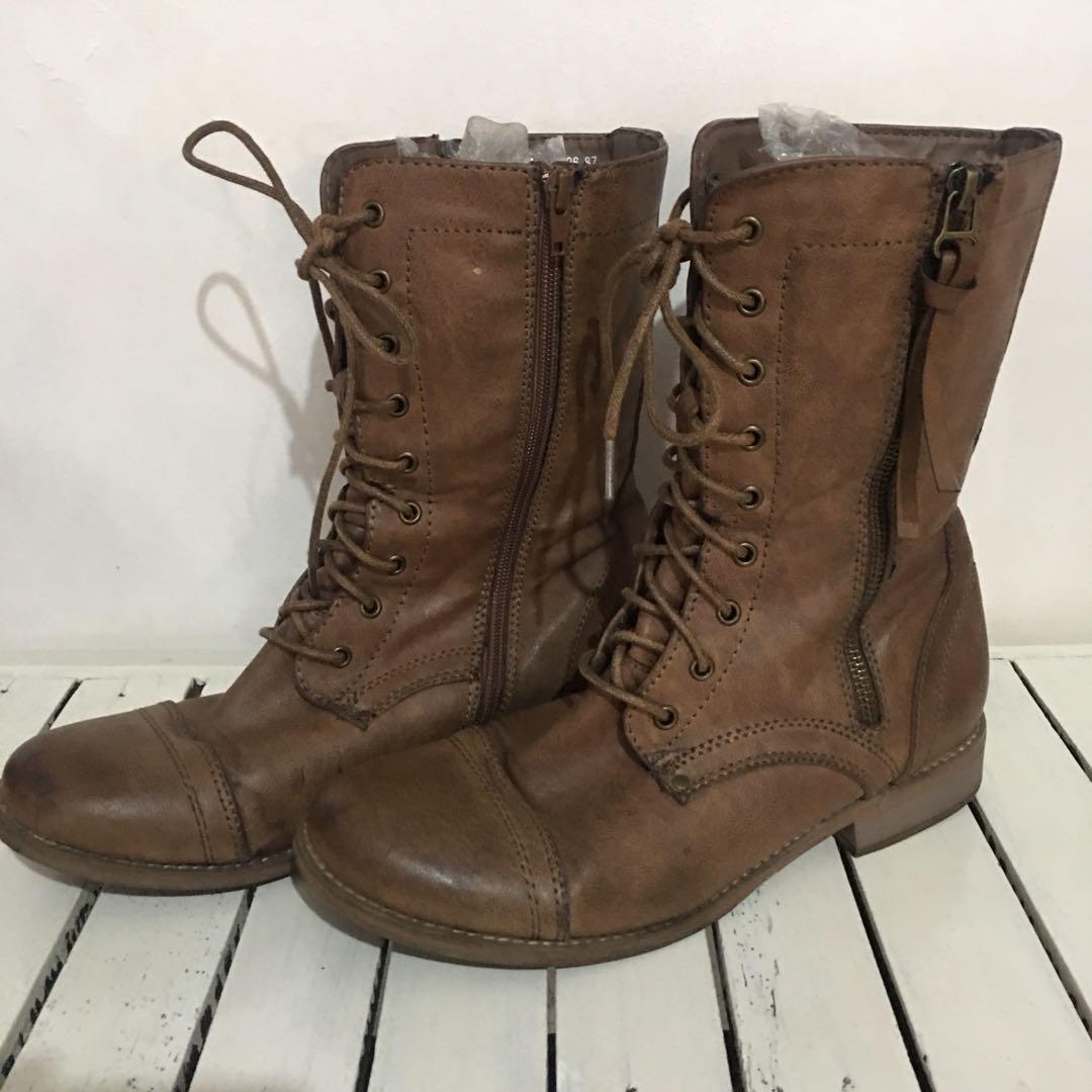 Cathy Jean Brown Leather Combat Boots
