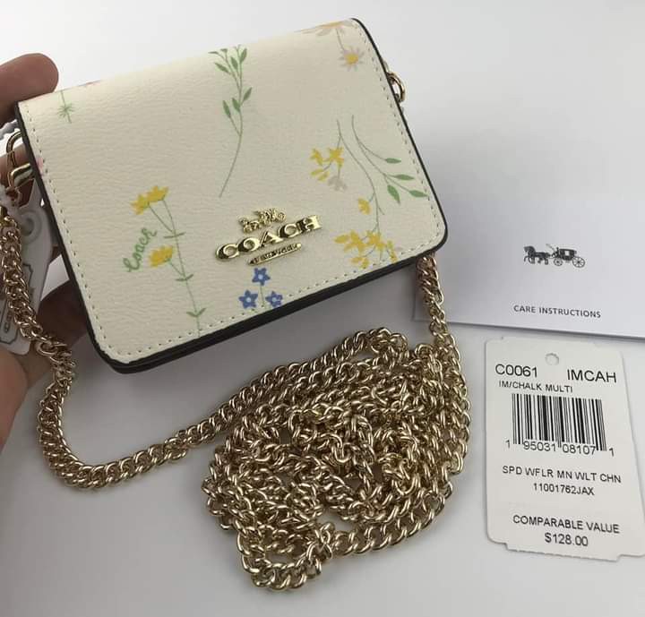 Coach Mini Wallet Crossbody White Floral, Women's Fashion, Bags