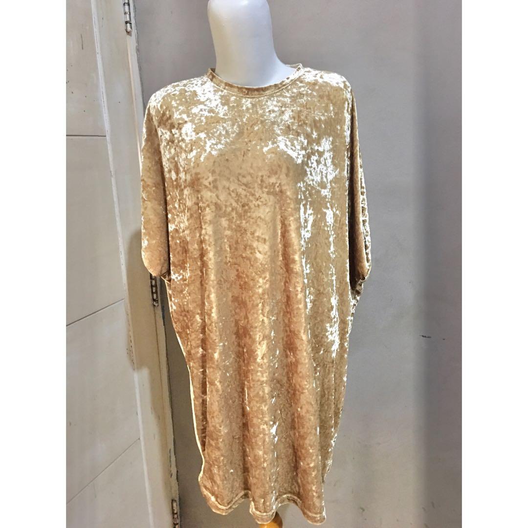 Dress velvet gold, Fesyen Wanita 