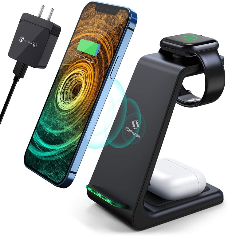 H2154 Wireless Charging Station, Saferell 3 in 1 Qi-Certified Fast ...
